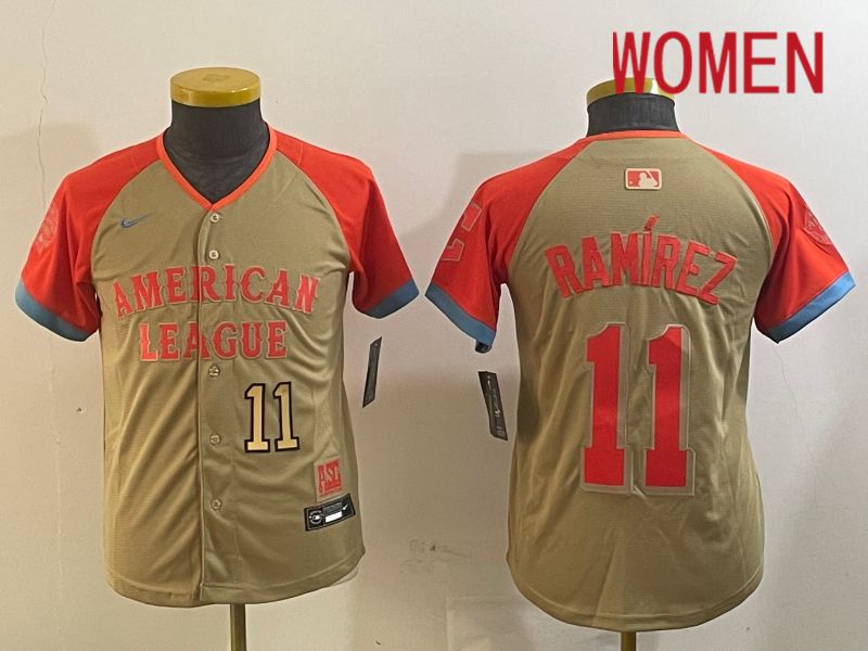 Women Cleveland Indians #11 Ramirez Orange All star 2024 Nike MLB Jersey style 2->youth mlb jersey->Youth Jersey